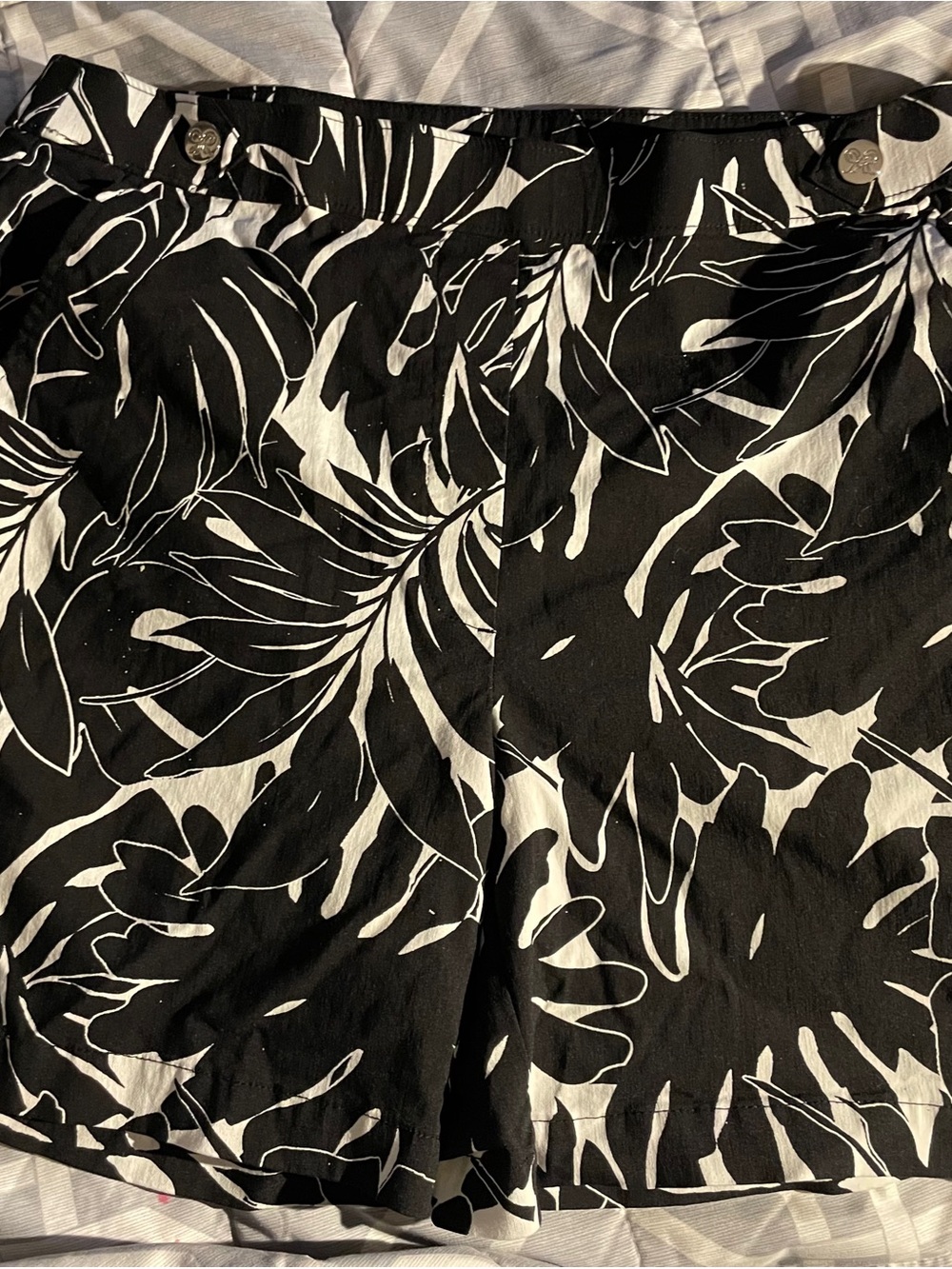 Rafaella Black and White Leaf-Print Shorts